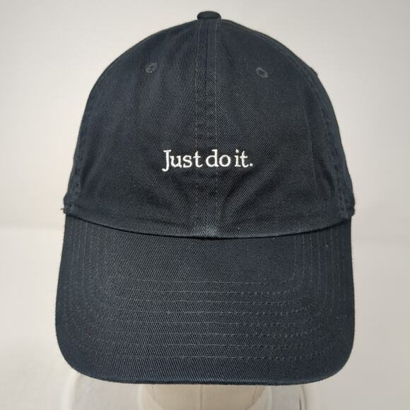 Just Do It Slideback Baseball Cap Black Large Adjustable Embroidered Cotton Nike - Picture 2 of 9
